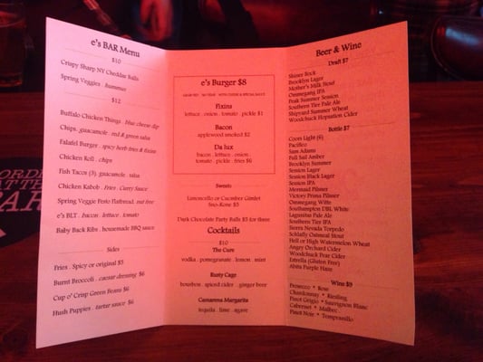 Menu photo 5 e's BAR New York, NY