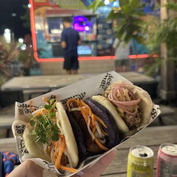 Suns Out Buns Out - L to R, Sticky Icky Chicken Bao (weekly special), Little Piggy, Island Piggy - Food Trucks Near Me - Kihei, Hawaii
