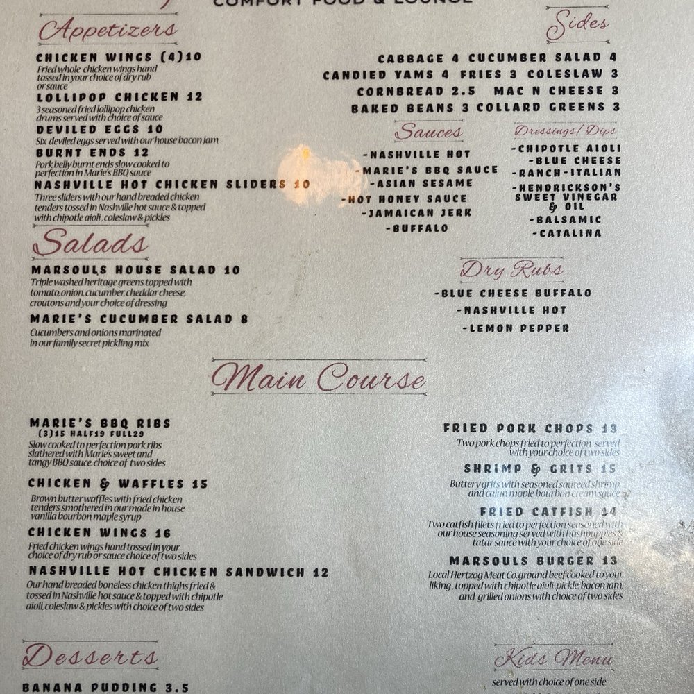 Marsouls - Main menu - Cocktail Bars Near Me - Rogers, Arkansas