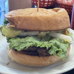 Regular hamburger with all the fixings. Regular hamburger with all the fixings.