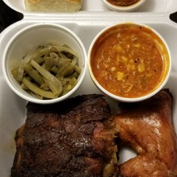 This is the chicken and 1/4 rib plate with beans and stew as my sides.