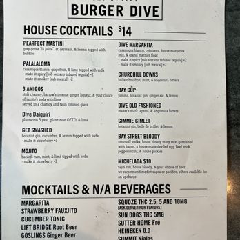 Burger Dive - Cocktail menu (as of 7/10/24) - Burgers Near Me - Saint Paul, Minnesota