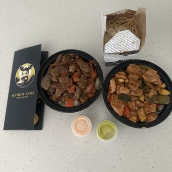 Mythos Chef - KUNG PAO CHICKEN with white rice and LOMO SALTADO - Asian Fusion Near Me - Riverside, California
