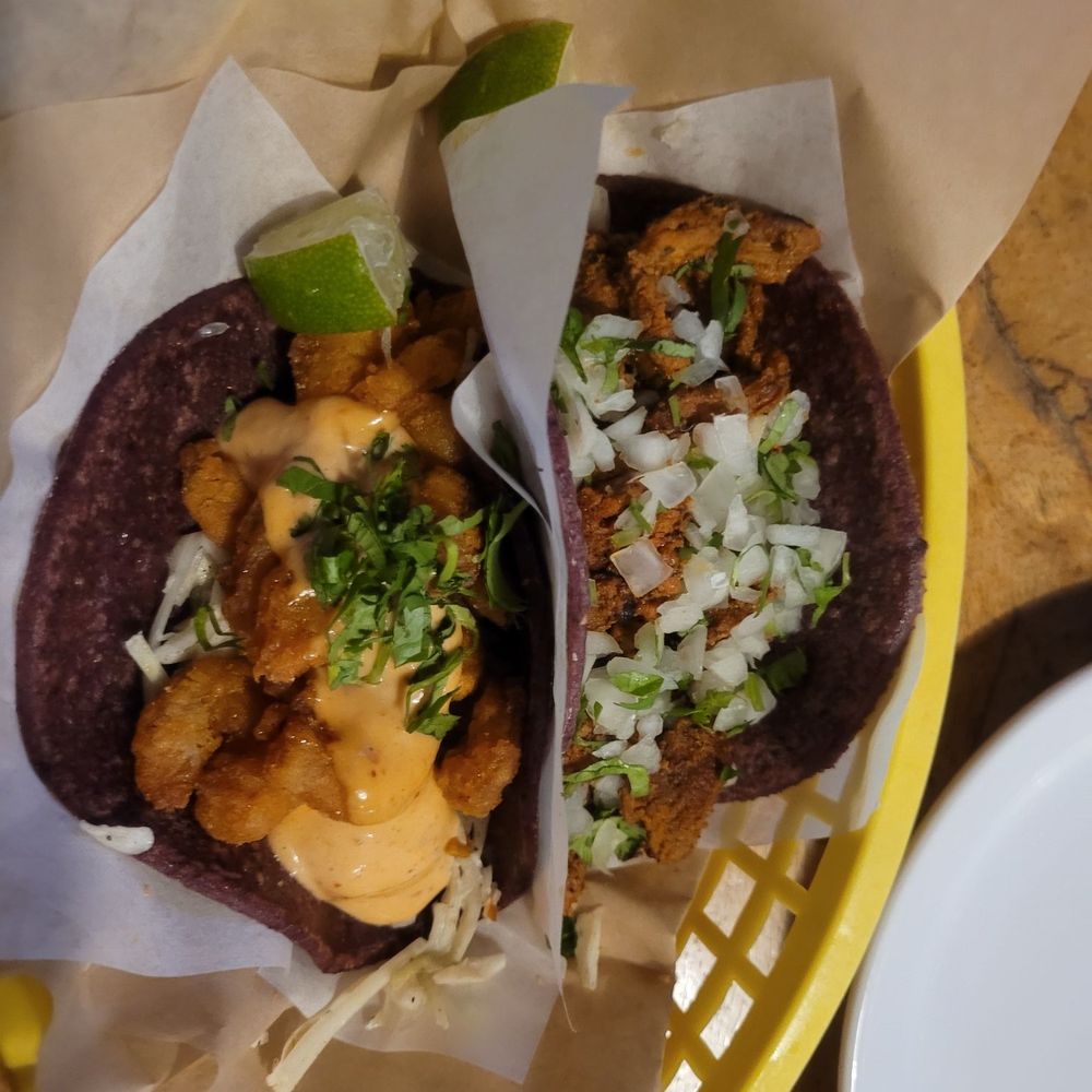 Naco Taco - Fried shrimp taco (left), Al pastor taco (right) - Mexican Near Me - Cambridge, Massachusetts Naco Taco - Fried shrimp taco (left), Al pastor taco (right) - Mexican Near Me - Cambridge, Massachusetts