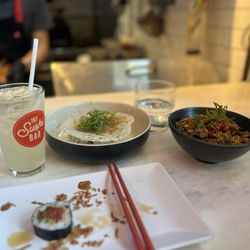 167 Sushi Bar - Tokyo Mule, Dumplings, last bite of Tuna sriracha, Dan Dan noodles.