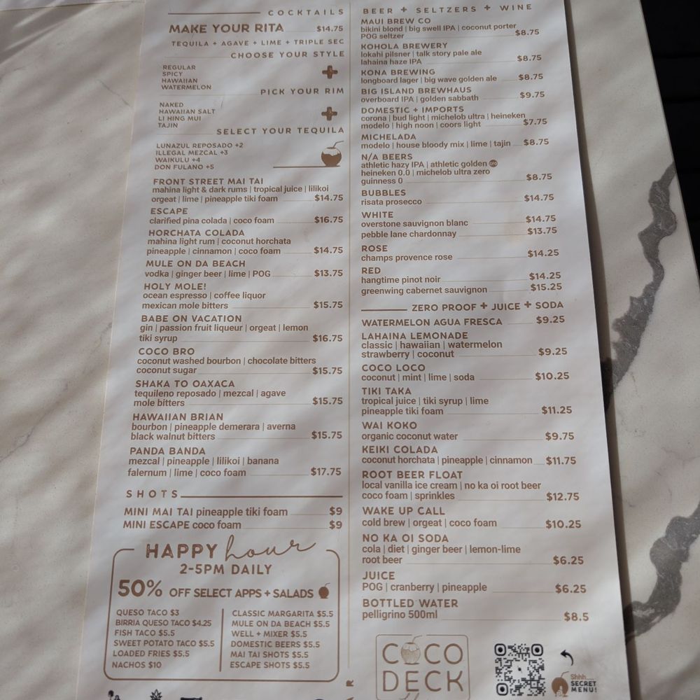 Coco Deck - Menu 1/2026 - Mexican Near Me - Lahaina, Hawaii