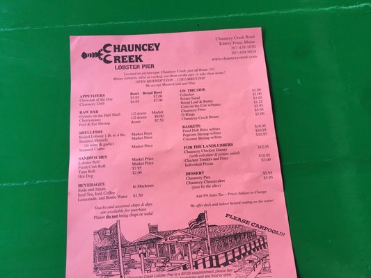 Menu photo 3 Chauncey Creek Lobster Pier Kittery Point, ME Menu photo 3 Chauncey Creek Lobster Pier Kittery Point, ME
