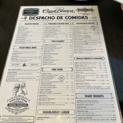 Casa Blanca - Food menu