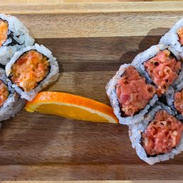 2 roll lunch special - spicy tuna and spicy salmon.