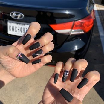 Amazing Nails - $60 - gel nails with matte top coat and rhinestone designs ($5 each finger) - Nail Salons Near Me - Carrollton, Texas