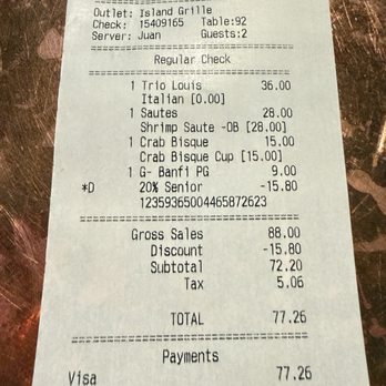 Squaxin Island Seafood Bar - Receipt reflecting the senior discount - Seafood Near Me - Shelton, Washington