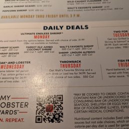 The daily specials are enticing; especially unlimited shrimp on Mondays!!