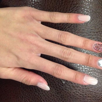Hi-Tek Nails and Tanning - Chevron design (middle), pink glitter (ring finger), and light pink on all the other nails. - Nail Salons Near Me - Pullman, Washington