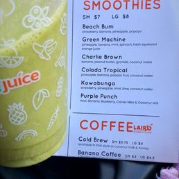 Smoothies Menu . The Green Machine was delicious.