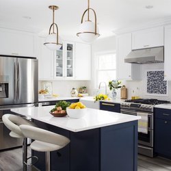 Case Design/Remodeling - Bright new nautical kitchen renovation with navy cabinets and copper accents - CASE Design/Remodeling Halifax