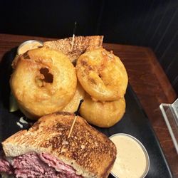 Mavis Public House - The Mavis Reuben with upgraded Onion rings