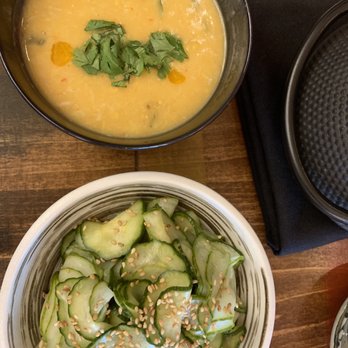 Blue Sushi Sake Grill - Coconut Crab Soup and Cucumber Sunomono - Sushi Bars Near Me - Des Moines, Iowa Blue Sushi Sake Grill - Coconut Crab Soup and Cucumber Sunomono - Sushi Bars Near Me - Des Moines, Iowa
