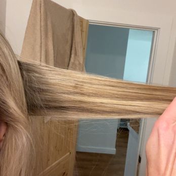 Blondtourage Salon - Here's a picture of my roots (I shouldn't have any) and the brown spot. I have spots like this throughout my whole head. - Hair Extensions Near Me - Dallas, Texas