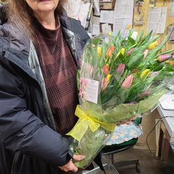 The Colonial Flower Shop - A beautiful bouquet of Tulips heading out on delivery.