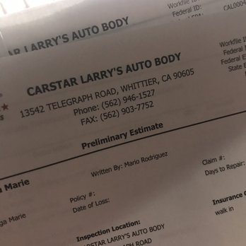 CARSTAR Larry's Auto Body - My estimate, one for me and one for the person who hit me ( she's not going to be happy) but I Was happy with the CARSTAR experience - Body Shops Near Me - Whittier, California