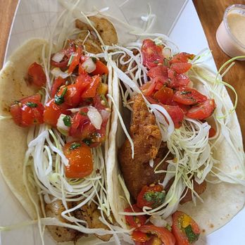 Bro's Fish Tacos - Blackened Shrimp Taco on left / The Truth on the right - Seafood Near Me - Virginia Beach, Virginia
