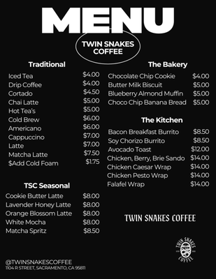 Menu photo 1 Twin Snakes Coffee Sacramento, CA Menu photo 1 Twin Snakes Coffee Sacramento, CA