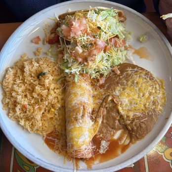 Hacienda Tequila - Two chicken tacos, one chicken enchilada, beans, rice and salad. - Mexican Near Me - Clovis, California