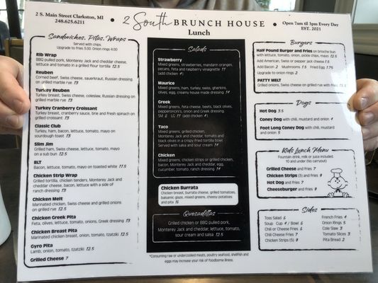 Menu photo 3 2 South Brunch House Clarkston, MI