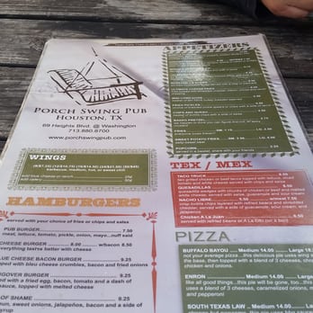 Porch Swing Pub - New menu - Pubs Near Me - Houston, Texas