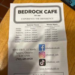 Bedrock Cafe - Menu info