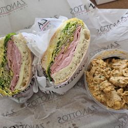 Zanotto's Sunnyvale Market - Mortadella y beef bologna on herbed slab, side of chipotle chicken salad
