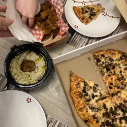 Chick Chick Chicken - All this food was 26 dollars?? Whaaa? Fresh baba ganouche, four topping pizza, chicken strips and fries.