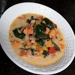 A Fresh Endeavor - Curried Vegetable Soup with Sweet Potatoes and Chickpeas.