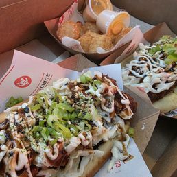 Katsu miso dog and rice tots Katsu miso dog and rice tots