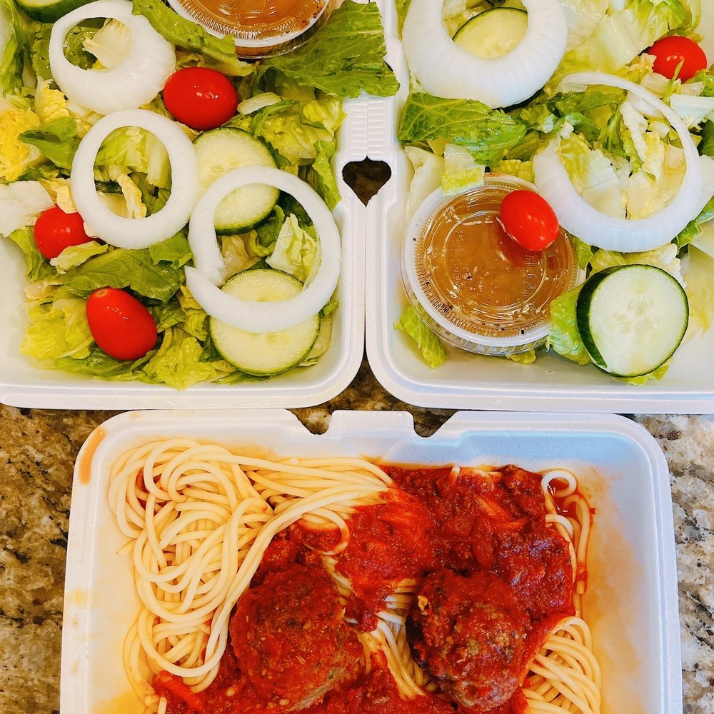 Chesapeake Pizza - 2 House Salads and Spaghetti & Meatballs that come with Family Special which also includes a large pizza (max 4 toppings) for $33 - Pizza Near Me - Chesapeake, Virginia