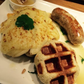 Waffling Beans - Cheese up pear down waffle with sausage - Belgian Near Me - Hong Kong, HK