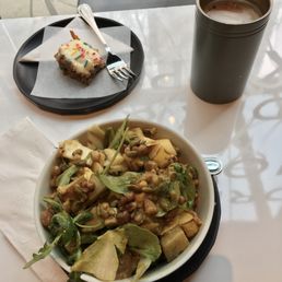 Fall Harvest Salad, Birthday Cake, Salted Hojicha Latte Fall Harvest Salad, Birthday Cake, Salted Hojicha Latte