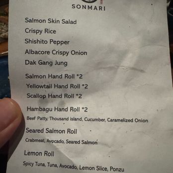 Sonmari - Omakase Menu for the night. - Sushi Bars Near Me - Los Angeles, California