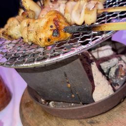 Charcoal fish, squid and shrimp