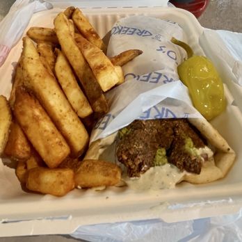 Greeko's Grill & Cafe - Falafel Pita with CRISPY Fries Mmmm - Mediterranean Near Me - Johnson City, Tennessee
