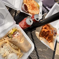Gyro and feta fries. Onion rings. Philly cheesesteak pita.