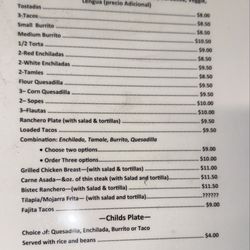 Taqueria El Rancho - Menu