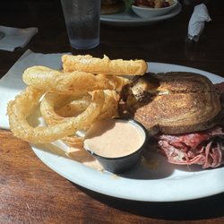 Sports Page Food & Spirits - Rueben and Onion Rings