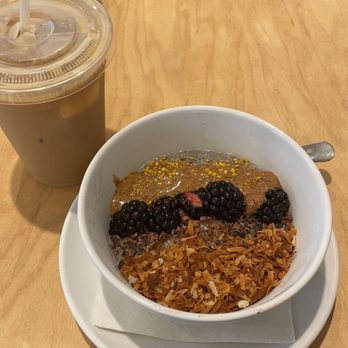 Zion Coffee Bar - Chia pudding and iced vanilla coffee with oat milk - Coffee & Tea Near Me - Peoria, Illinois