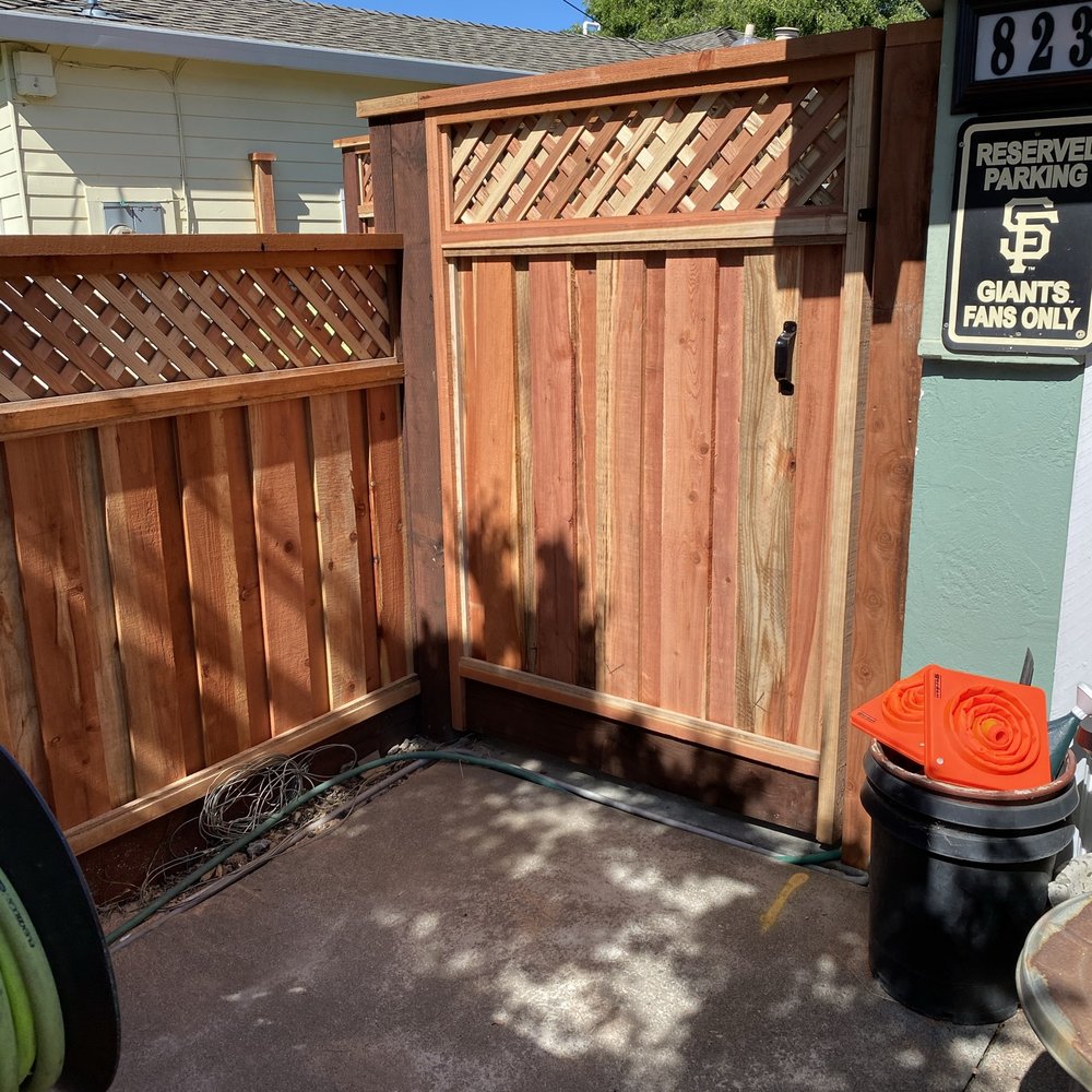 Guy's Fencing - Front gate to rear property .. with enclosure for trash cans. - Fences & Gates Near Me - Santa Rosa, California