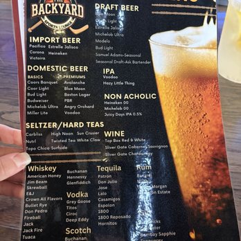 The Backyard Sports Lounge - Drink menu - Sports Bars Near Me - Westminster, Colorado The Backyard Sports Lounge - Drink menu - Sports Bars Near Me - Westminster, Colorado