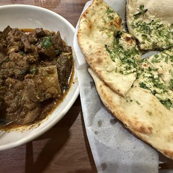 Charcol Indian Kitchen - Goat Sukha and Garlic Naan - Indian Near Me - Huntington Beach, California