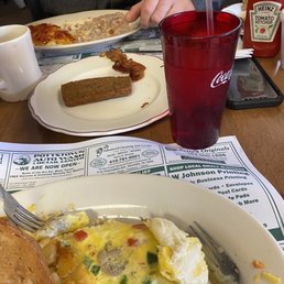 Scrapple, veggie omelette with home fries, and a chipped beef special.