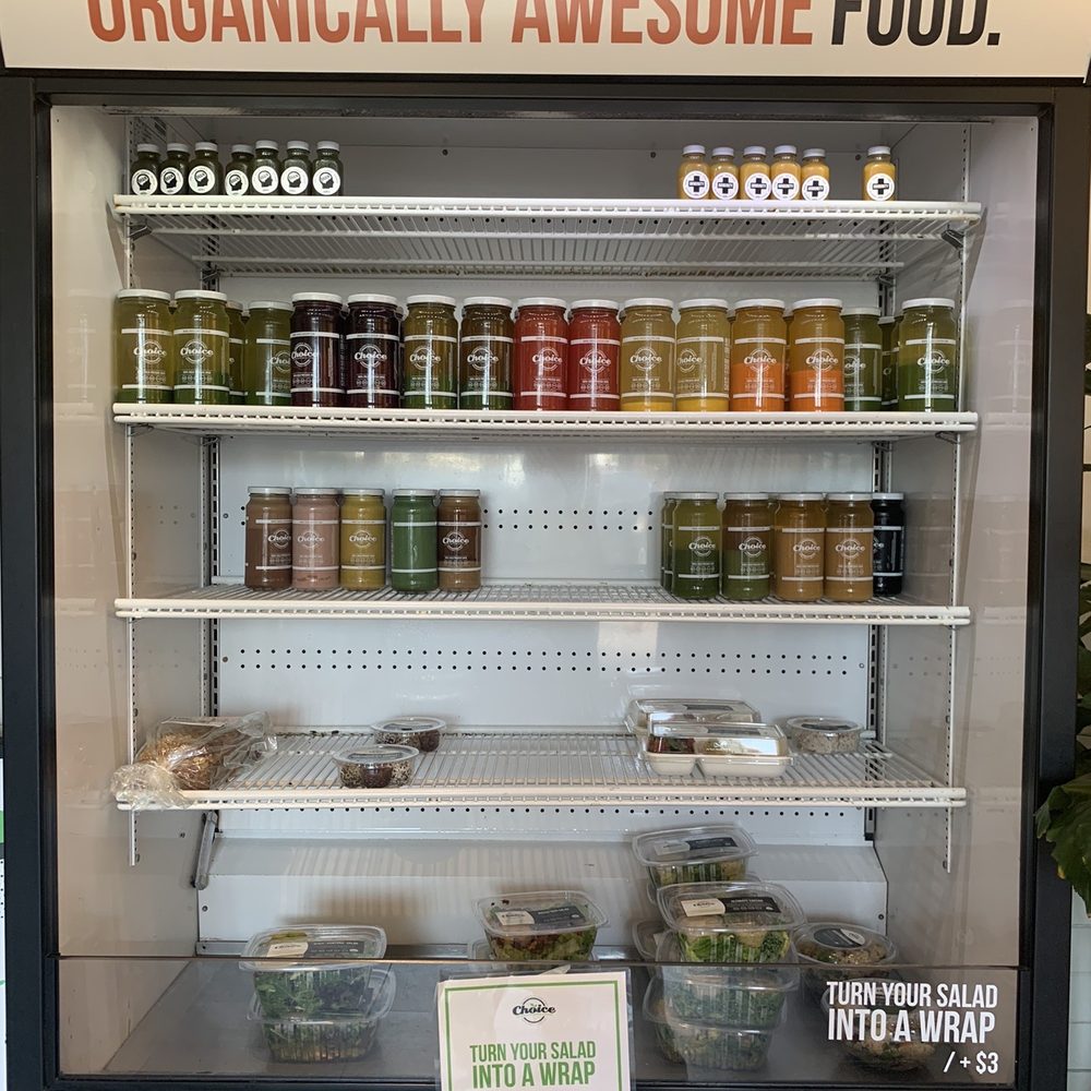 Choice juicery - a variety of products in a display case - Vegan Near Me - Solana Beach, California Choice juicery - a variety of products in a display case - Vegan Near Me - Solana Beach, California