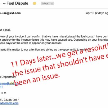 Sixt Rent A Car - 11 days to get a response back from you? Really?! - Car Rental Near Me - San Francisco, California Sixt Rent A Car - 11 days to get a response back from you? Really?! - Car Rental Near Me - San Francisco, California